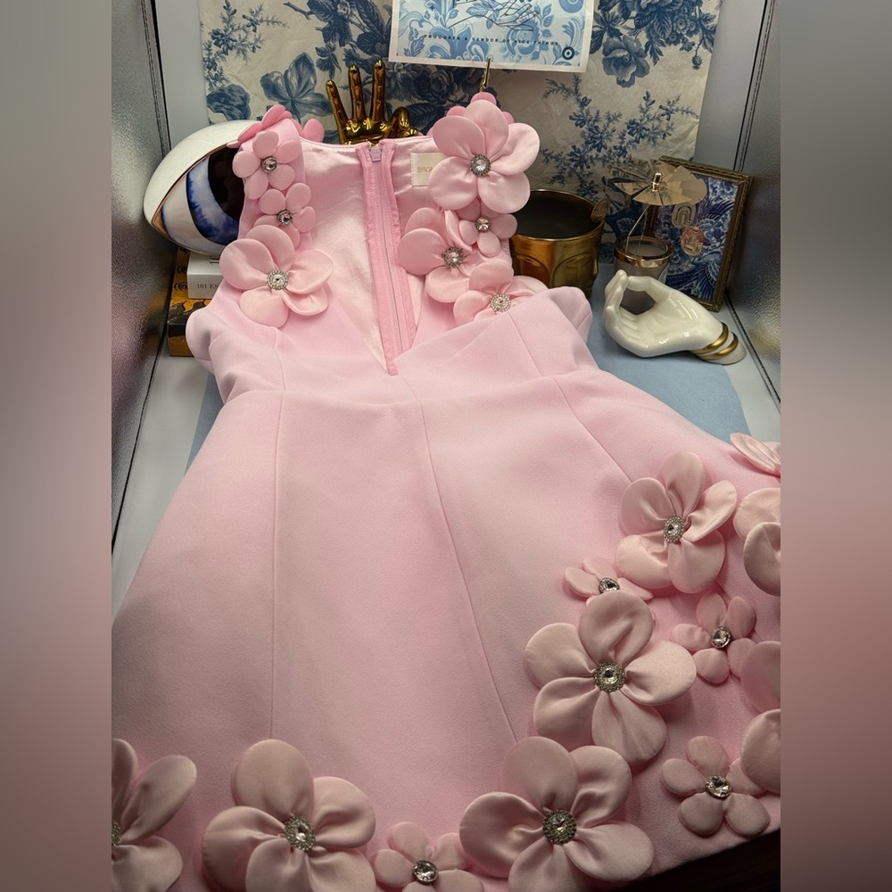 🆕 BRONX & BANCO 🧿 NWOT Estelle Floral Mini Dress, Blush Pink - Sz M US 6 - Picture 14 of 17